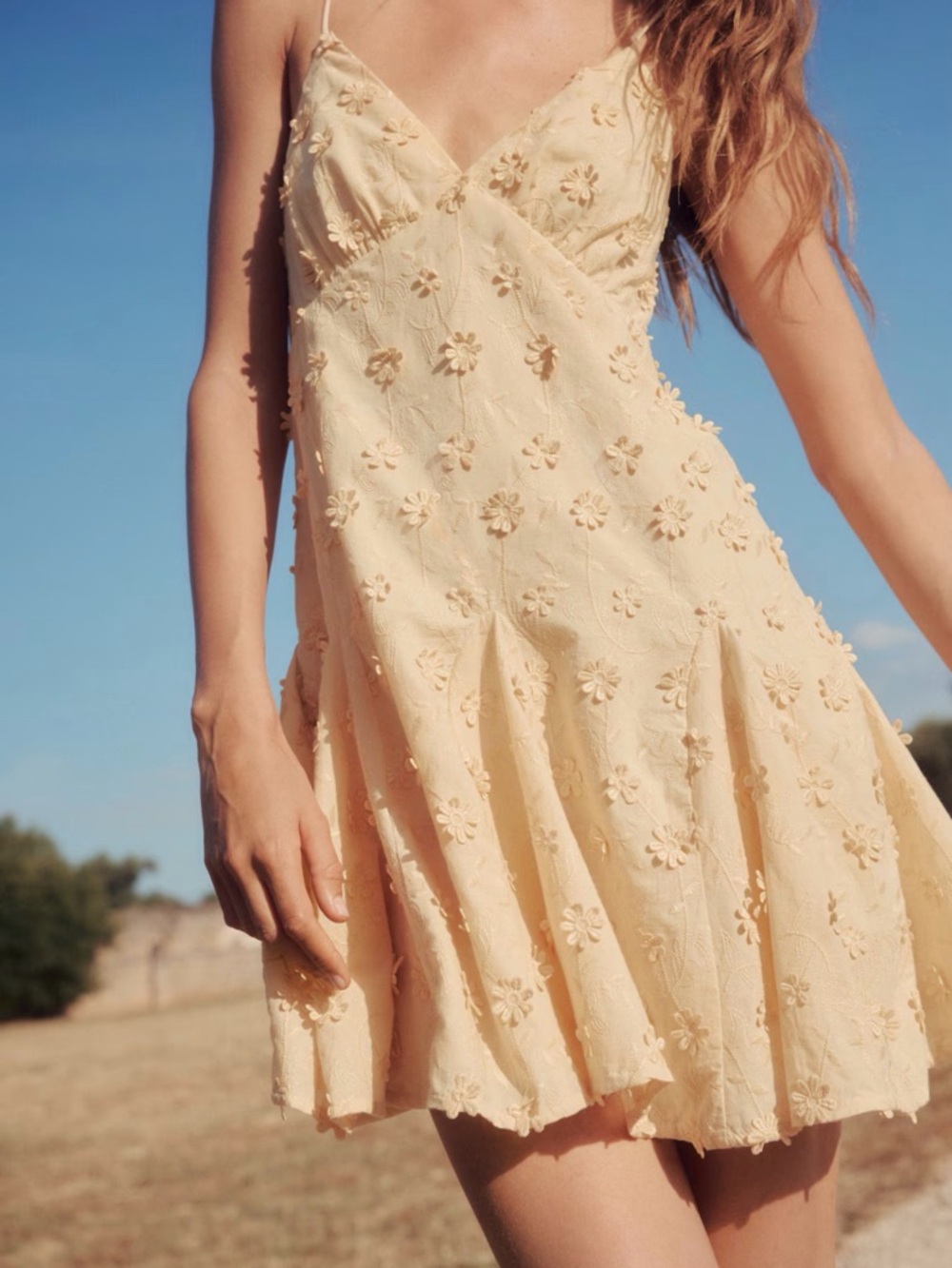 H&M Pale Yellow Floral Embroidered Mini Slip Dress